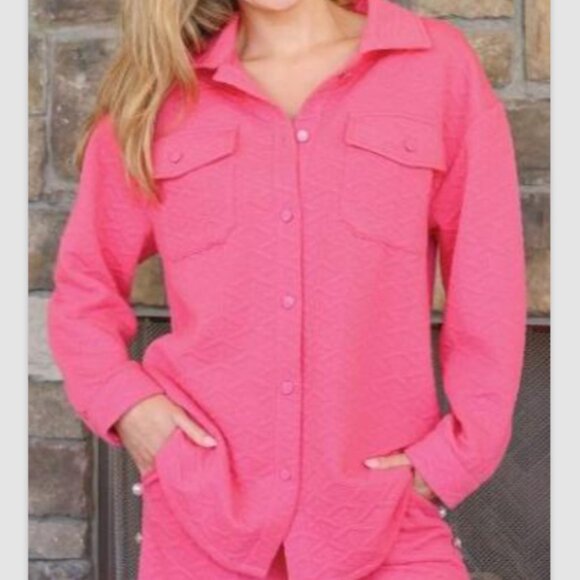 Simply Southern Quilted Collared Pink Button Down Shacket Jacket Size XL NEW - Picture 2 of 2